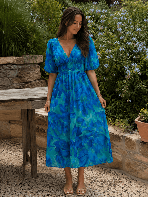Azure — Vestido Midi Floral | Luna Ferrer - Luna Ferrer