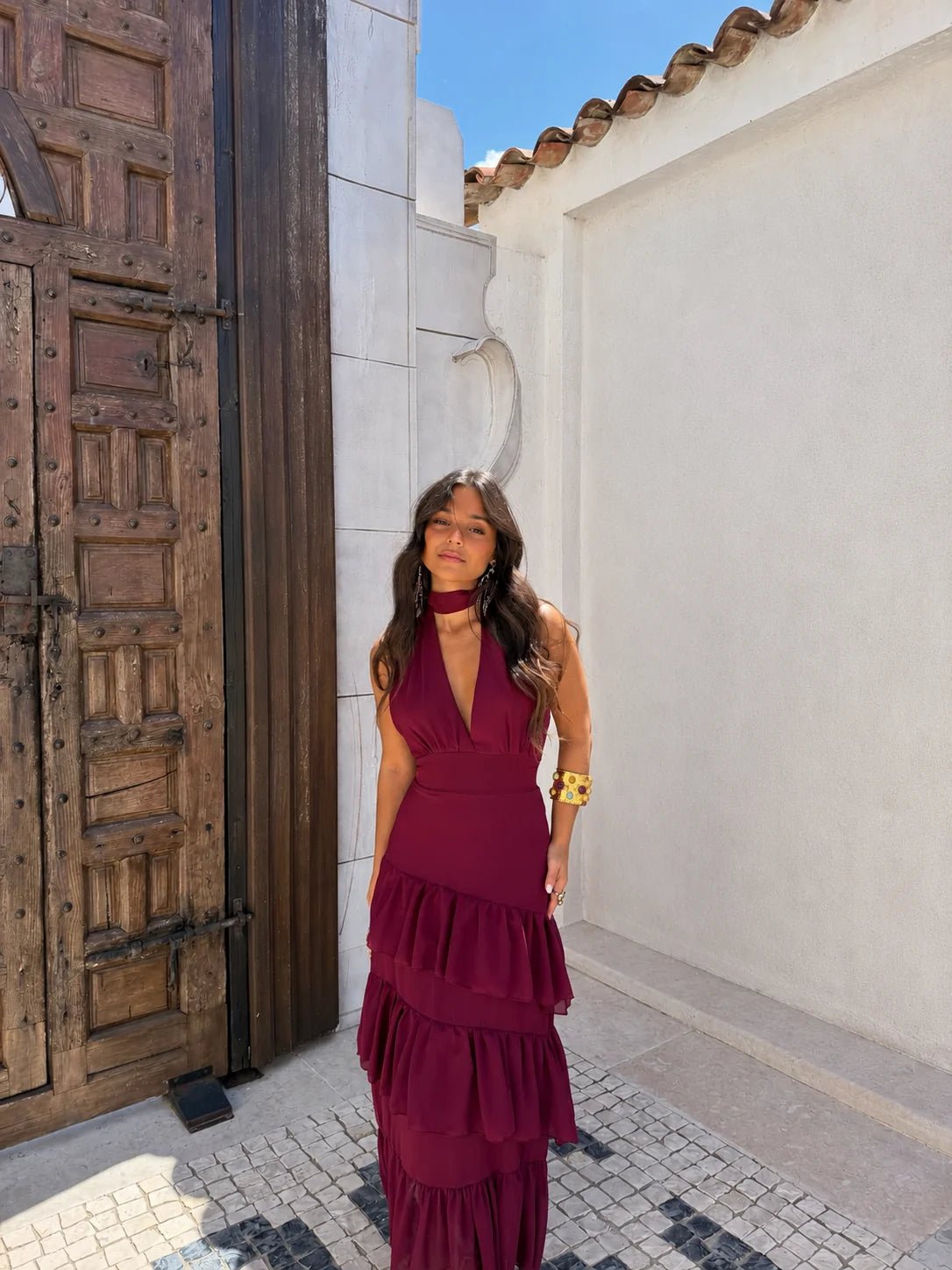 Cacao — Vestido Maxi de Fiesta con Volantes | Luna Ferrer - Luna Ferrer