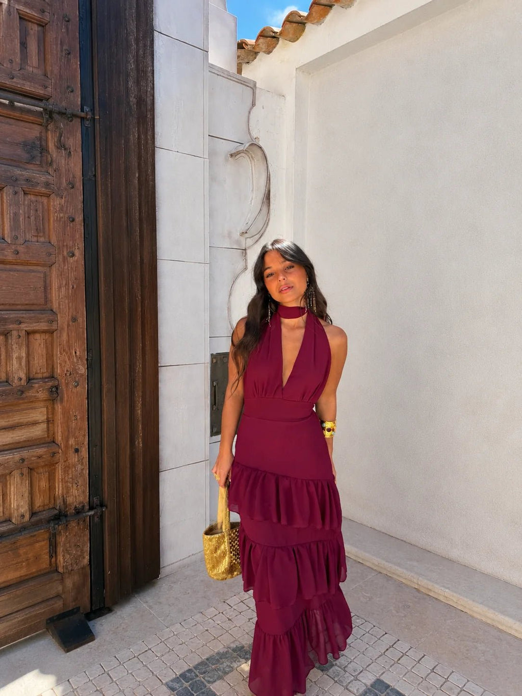 Cacao — Vestido Maxi de Fiesta con Volantes | Luna Ferrer - Luna Ferrer