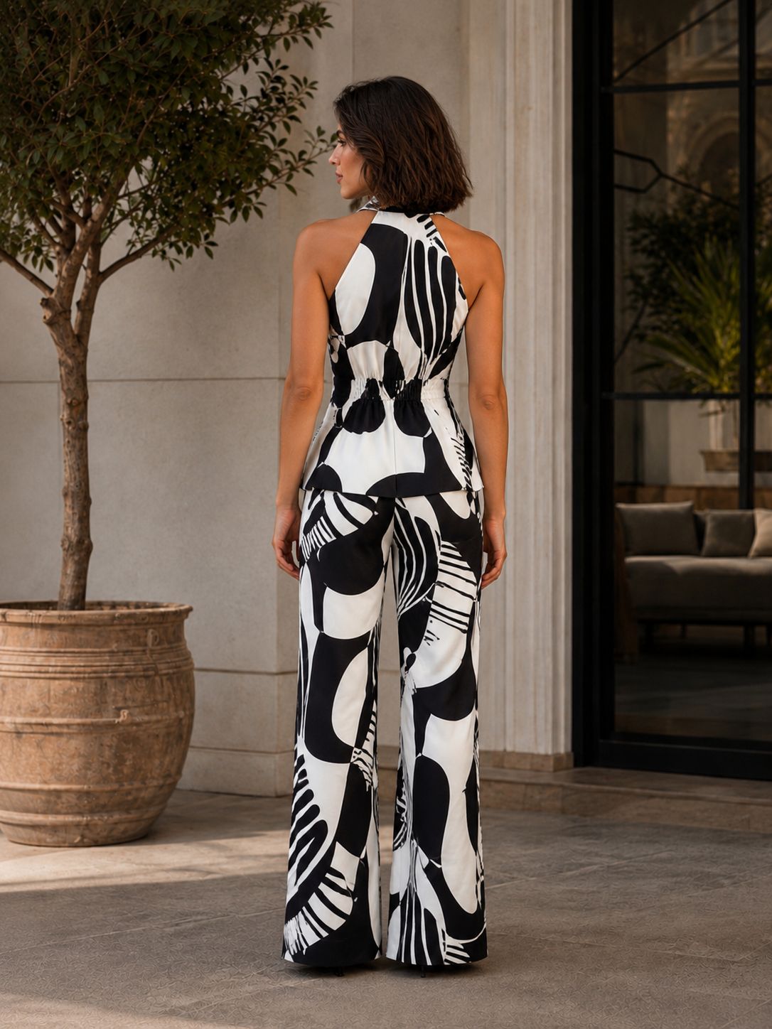 Zebra — Conjunto Blazer Peplum y Pantalón Palazzo | Luna Ferrer - Luna Ferrer