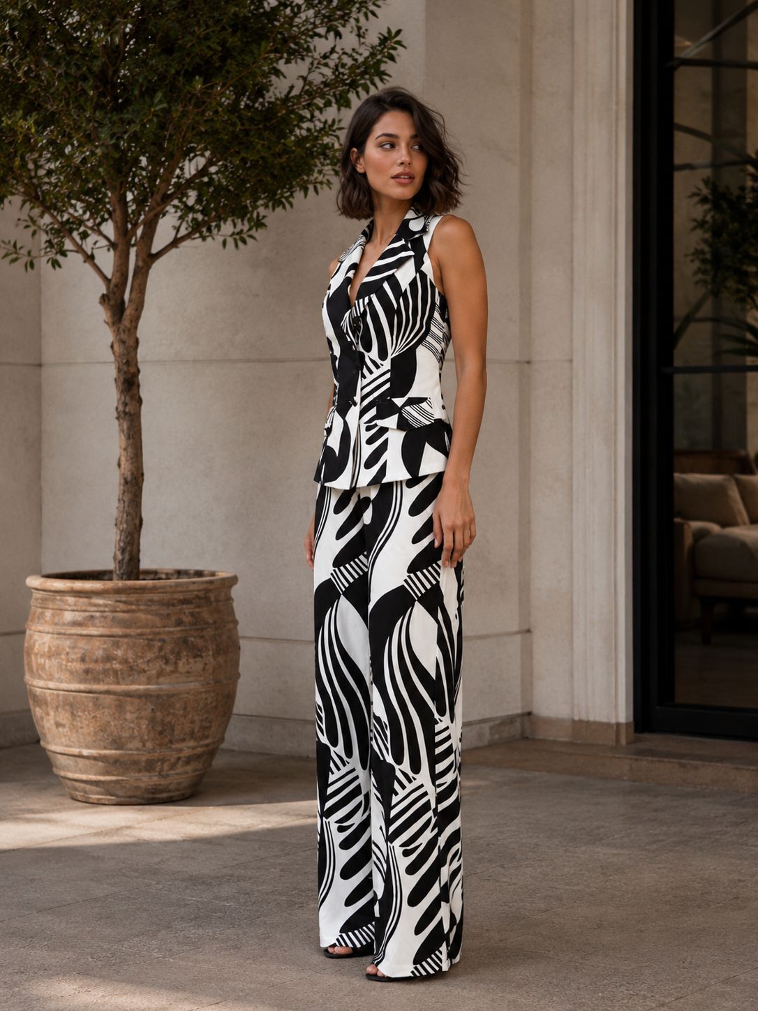Zebra — Conjunto Blazer Peplum y Pantalón Palazzo | Luna Ferrer - Luna Ferrer
