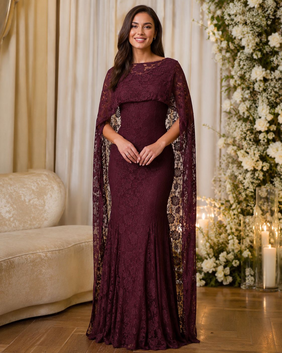 Lace — Vestido Maxi de Encaje con Capa | Luna Ferrer - Luna Ferrer