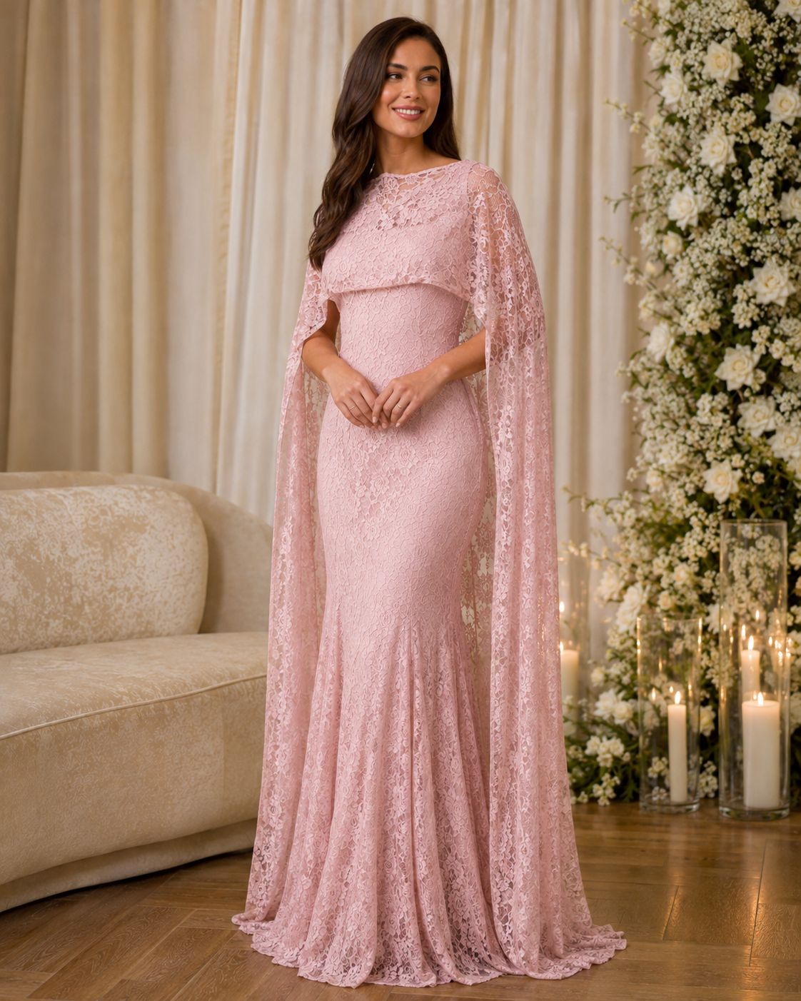 Lace — Vestido Maxi de Encaje con Capa | Luna Ferrer - Luna Ferrer