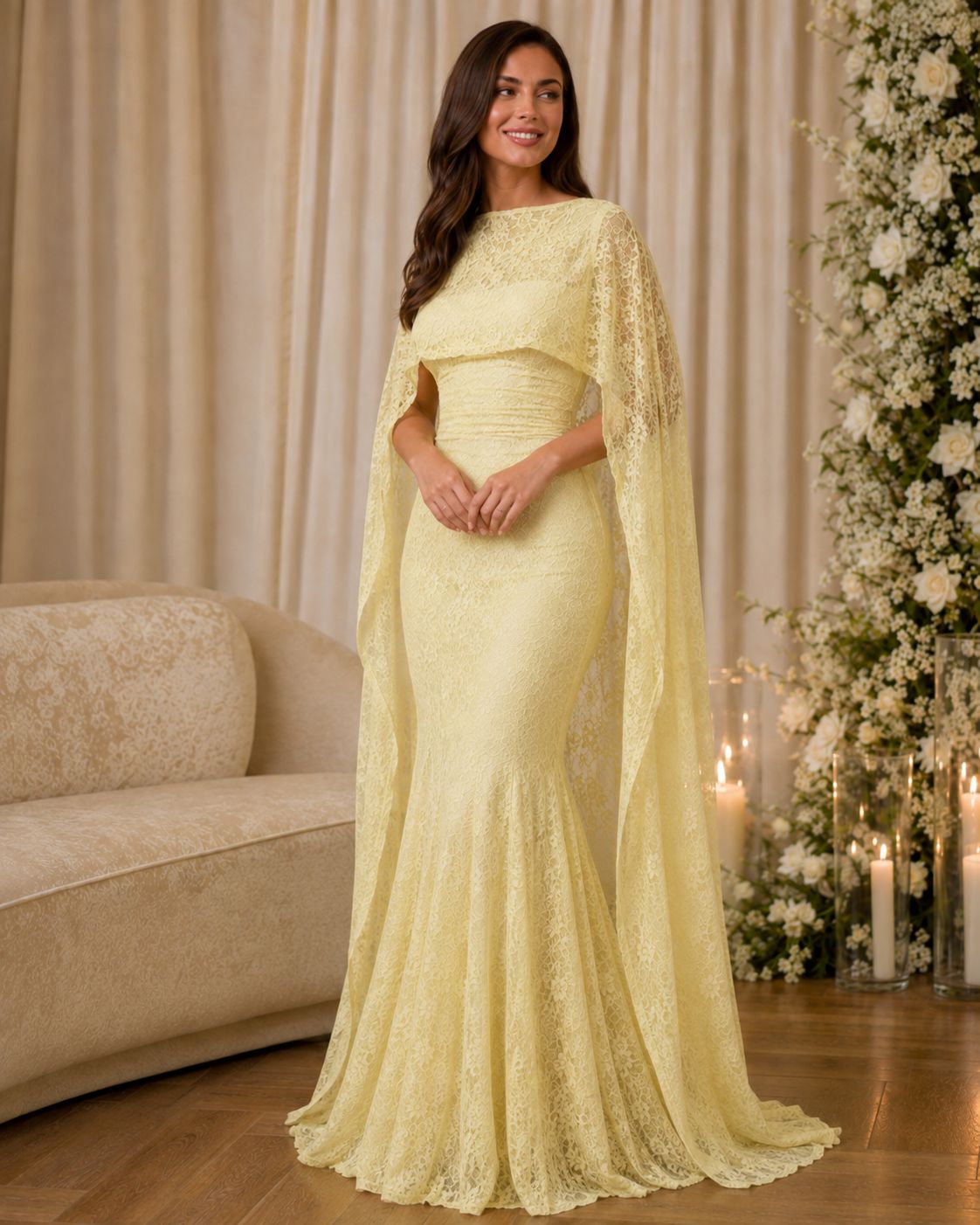 Lace — Vestido Maxi de Encaje con Capa | Luna Ferrer - Luna Ferrer