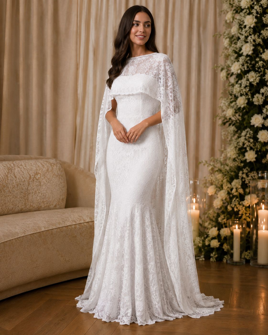 Lace — Vestido Maxi de Encaje con Capa | Luna Ferrer - Luna Ferrer