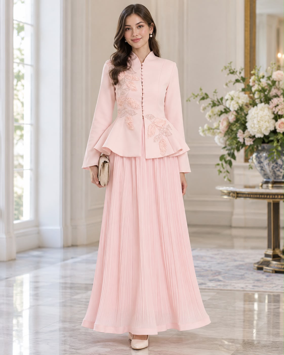 Magnolia — Conjunto de Dos Piezas con Chaqueta Bordada y Falda Maxi Plisada | Luna Ferrer - Luna Ferrer