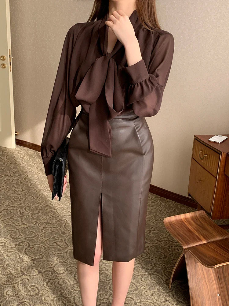 Sara Blusa vintage de gasa con lazo