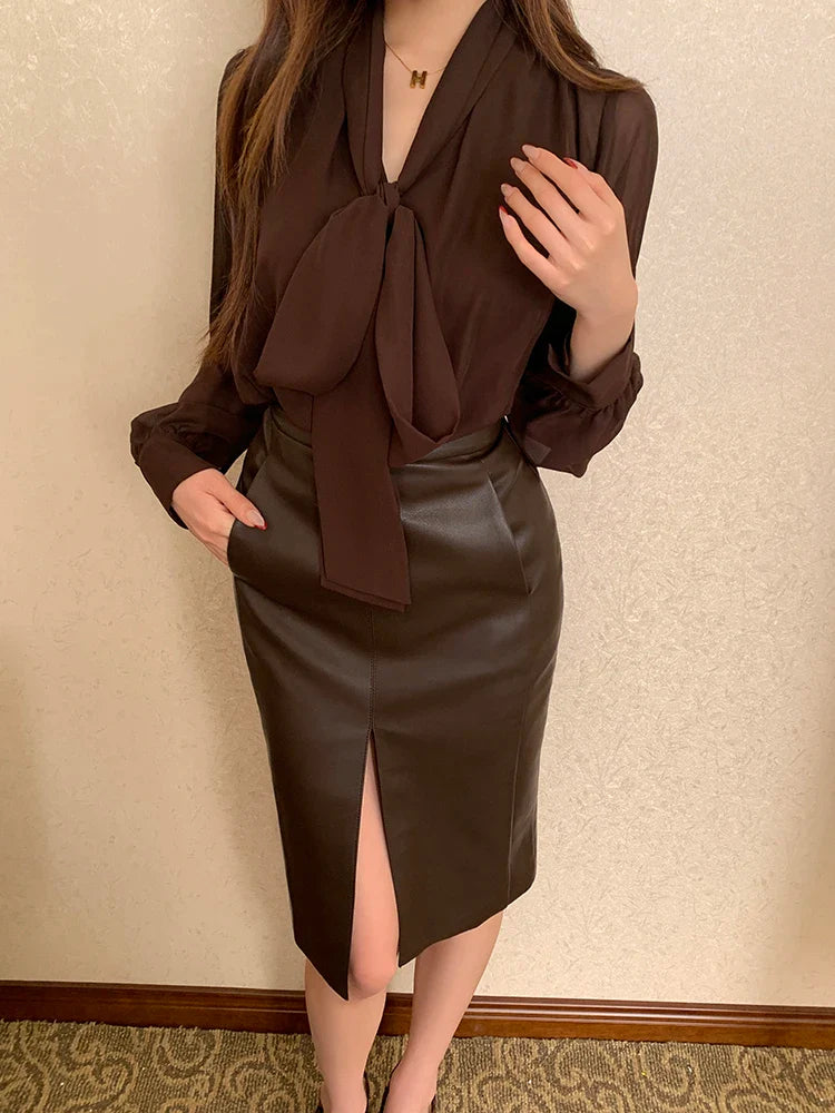Sara Blusa vintage de gasa con lazo