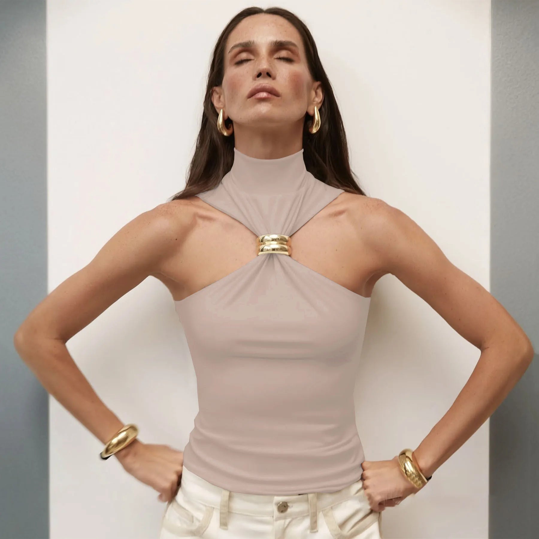 Paula — Camiseta de Tirantes de Punto de Cuello Alto | Luna Ferrer
