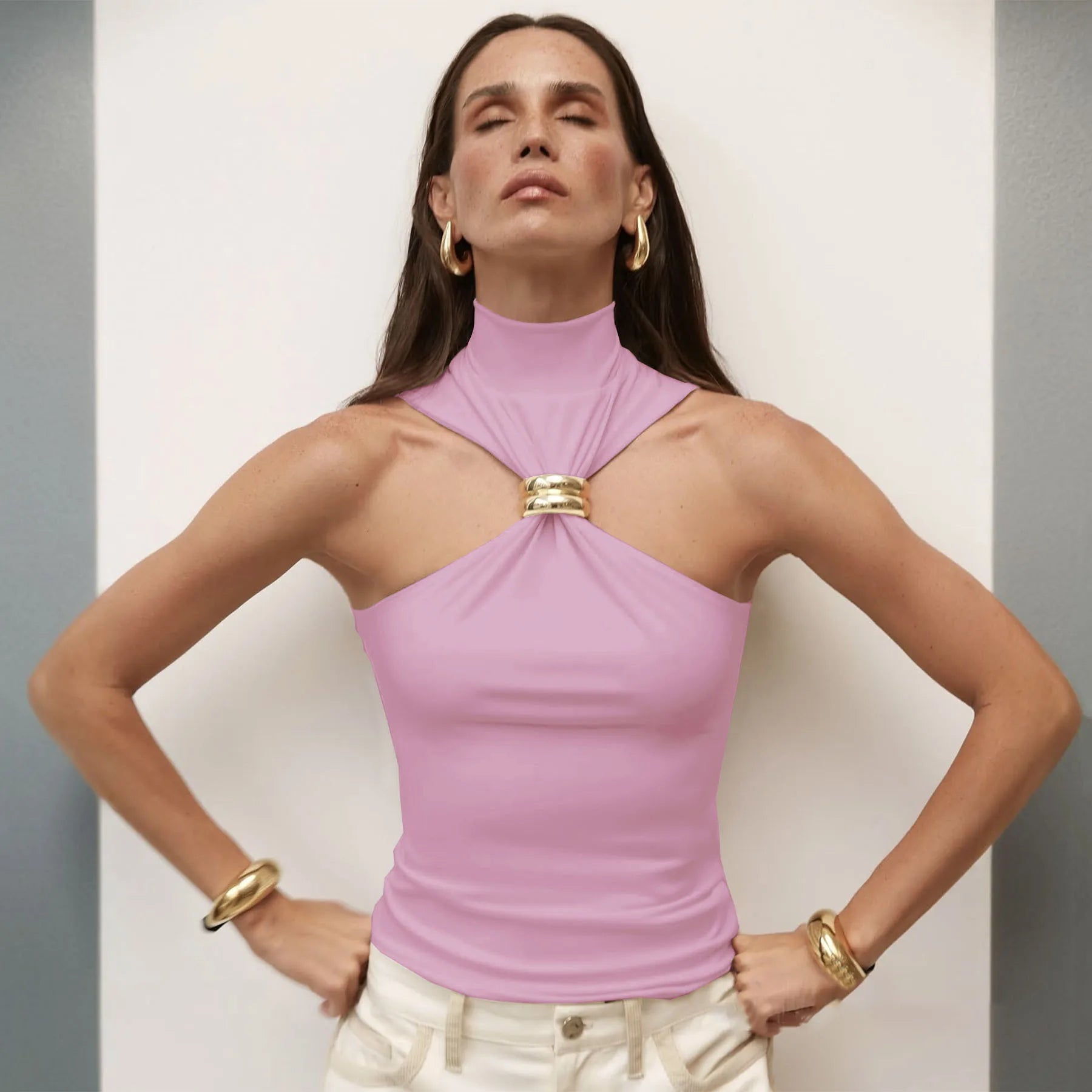 Paula — Camiseta de Tirantes de Punto de Cuello Alto | Luna Ferrer