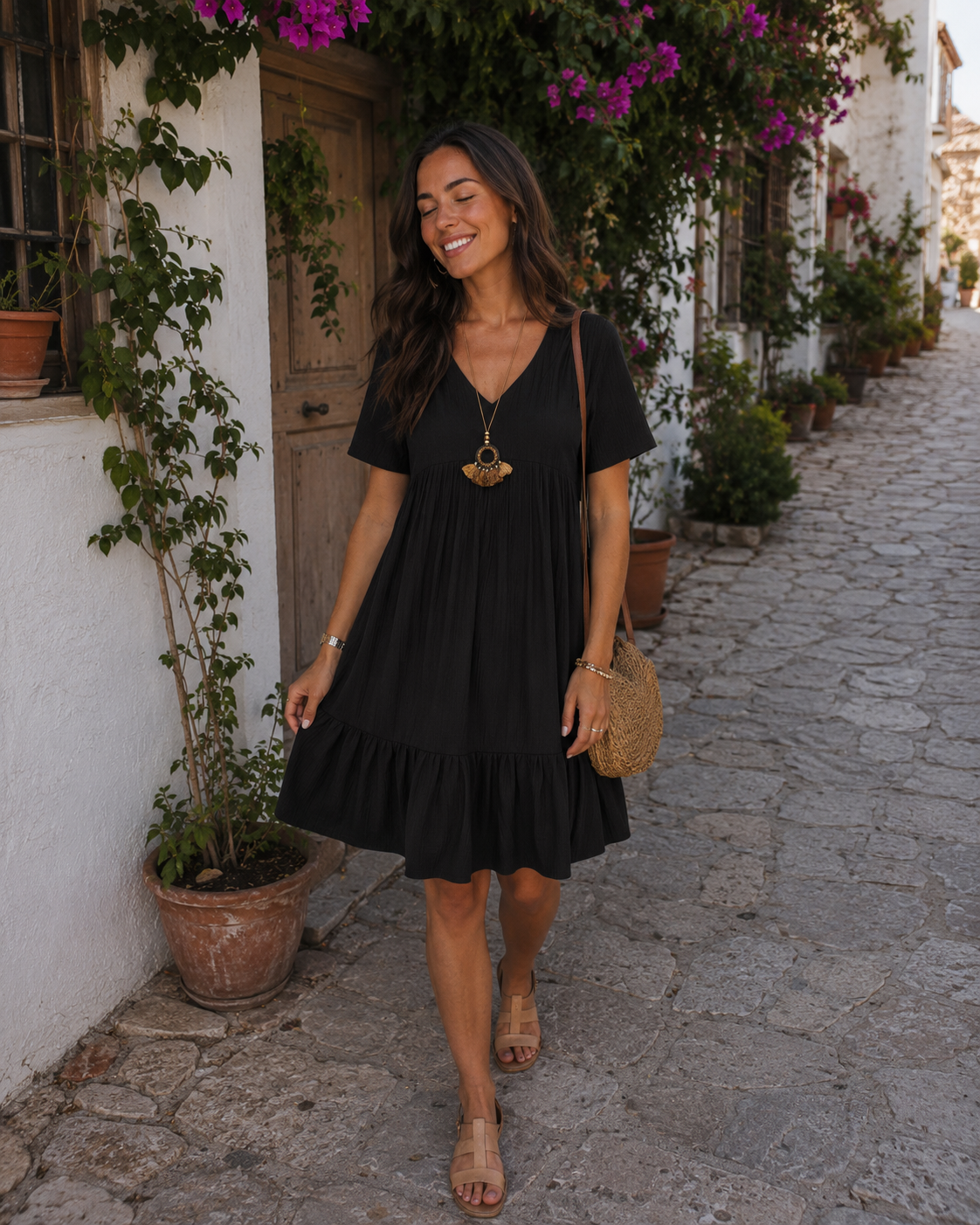 Valérie — Vestido Midi de Manga Corta | Luna Ferrer
