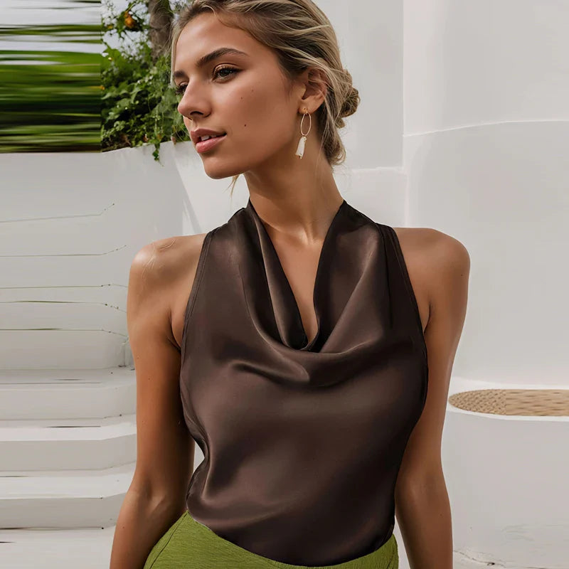 Laura — Top Halter de Satén