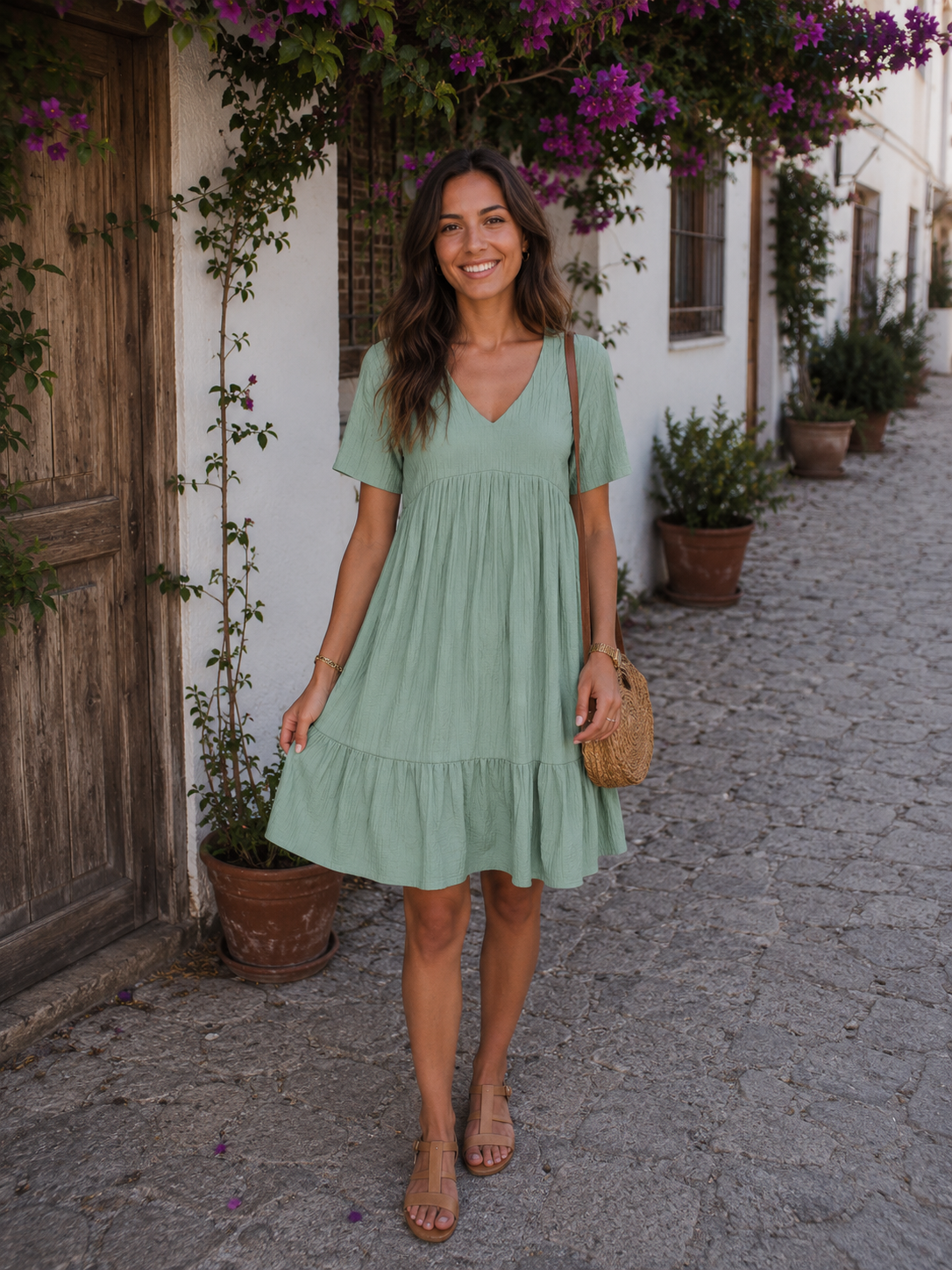 Valérie — Vestido Midi de Manga Corta | Luna Ferrer