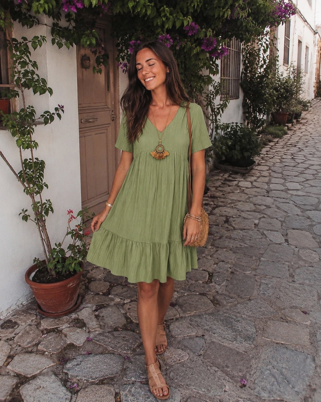 Valérie — Vestido Midi de Manga Corta | Luna Ferrer