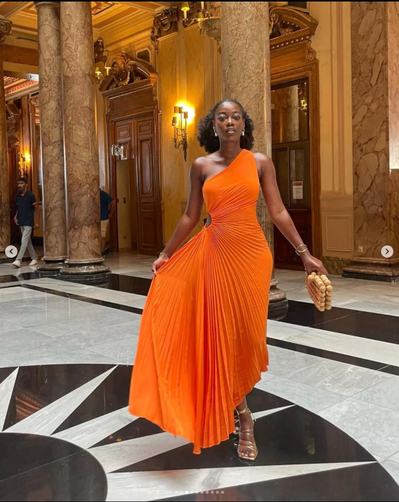 Marta — Vestido Plisado de Un Solo Hombro | Luna Ferrer